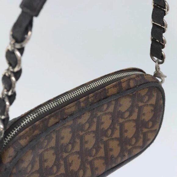 Christian Dior Trotter Canvas Trotter Romantic Pouch PVC Brown Silver Auth 93042 - Picture 7 of 15